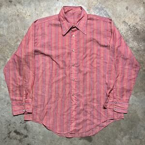 Vintage 70s Unbranded Pinkish/Red Striped Collar Shirt